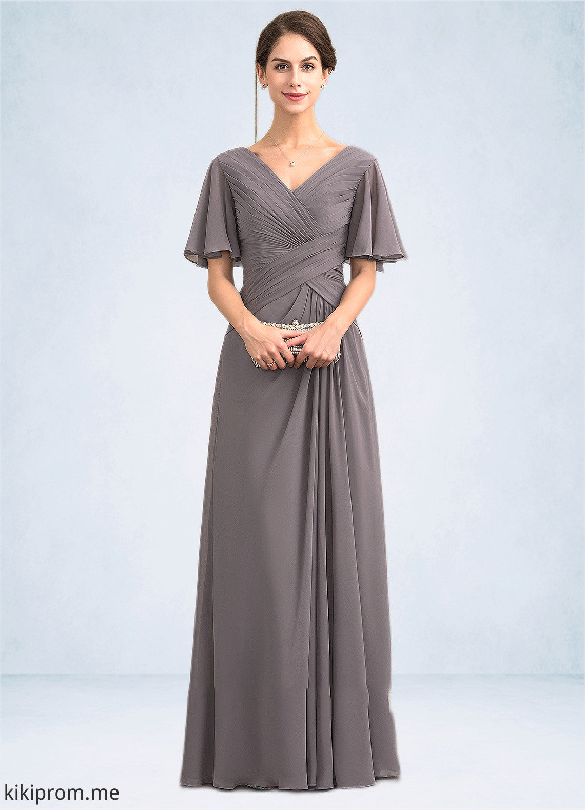 Dania A-Line V-neck Floor-Length Chiffon Mother of the Bride Dress With Ruffle STF126P0014581