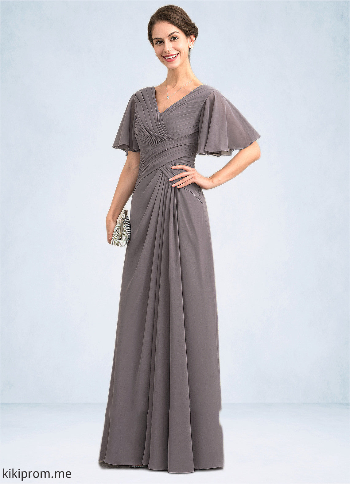 Dania A-Line V-neck Floor-Length Chiffon Mother of the Bride Dress With Ruffle STF126P0014581