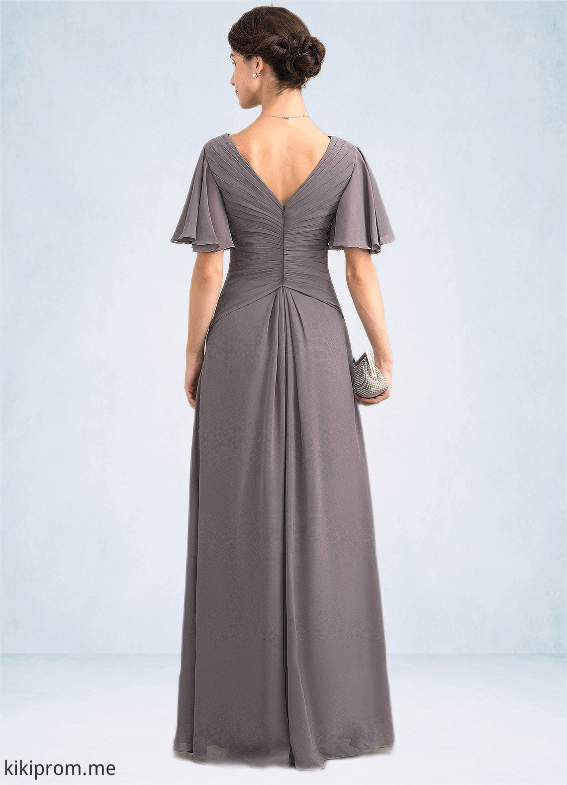 Dania A-Line V-neck Floor-Length Chiffon Mother of the Bride Dress With Ruffle STF126P0014581