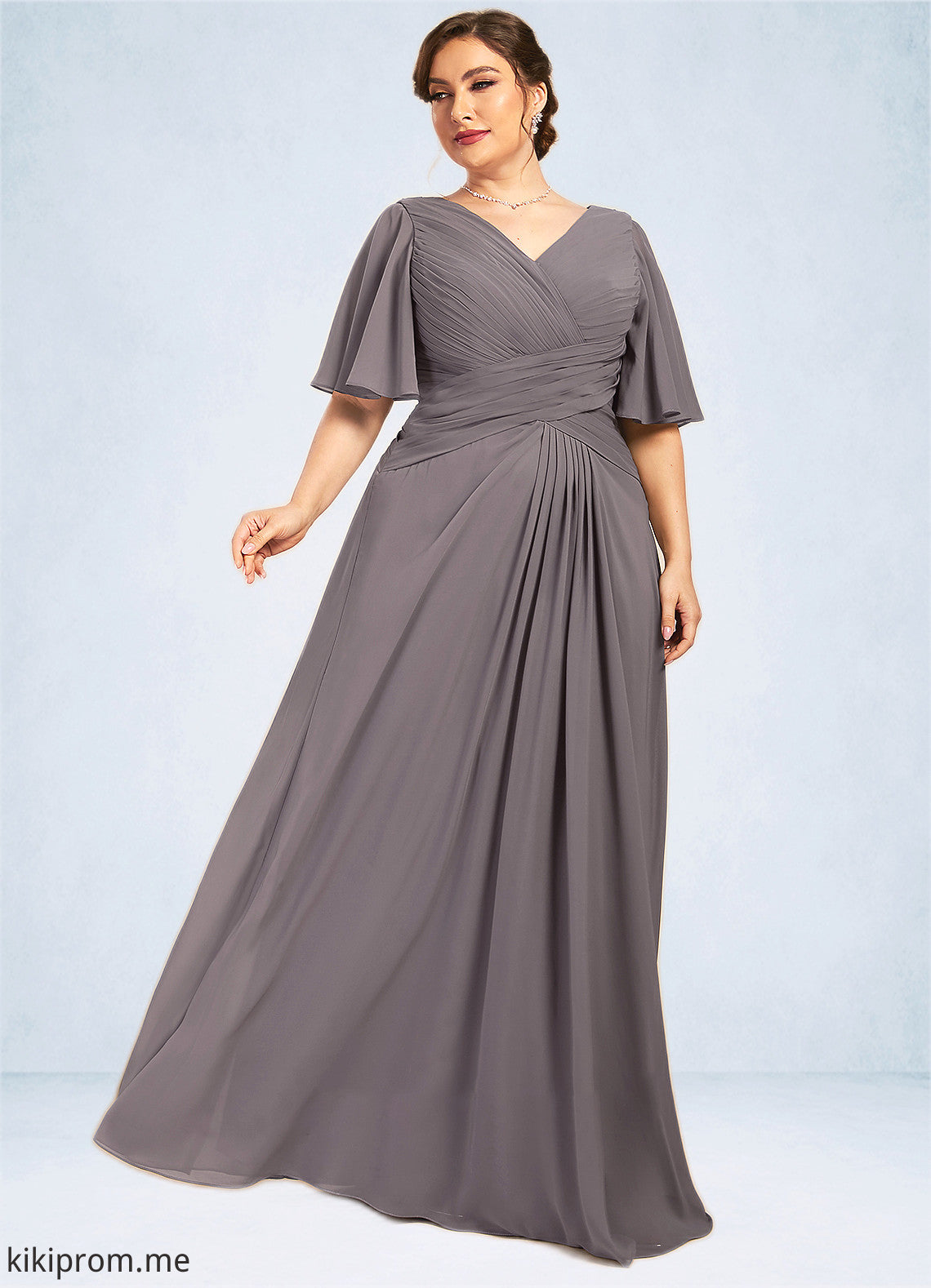 Dania A-Line V-neck Floor-Length Chiffon Mother of the Bride Dress With Ruffle STF126P0014581