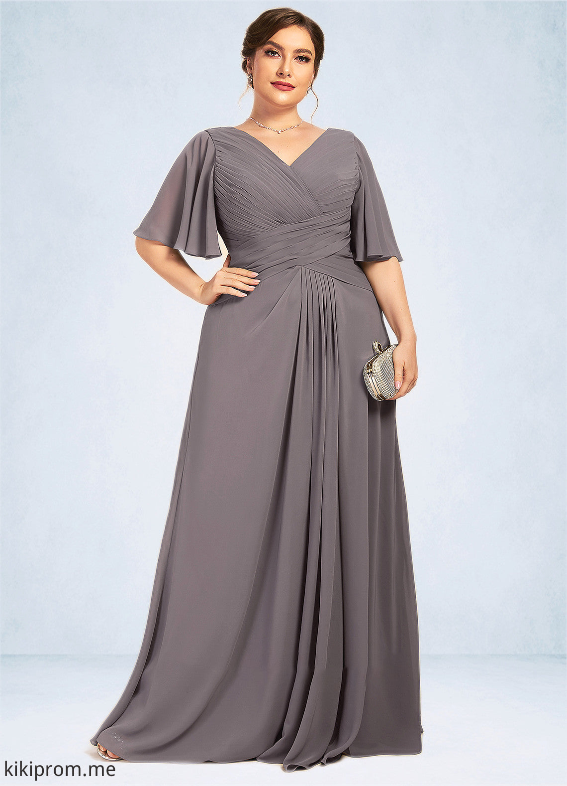 Dania A-Line V-neck Floor-Length Chiffon Mother of the Bride Dress With Ruffle STF126P0014581