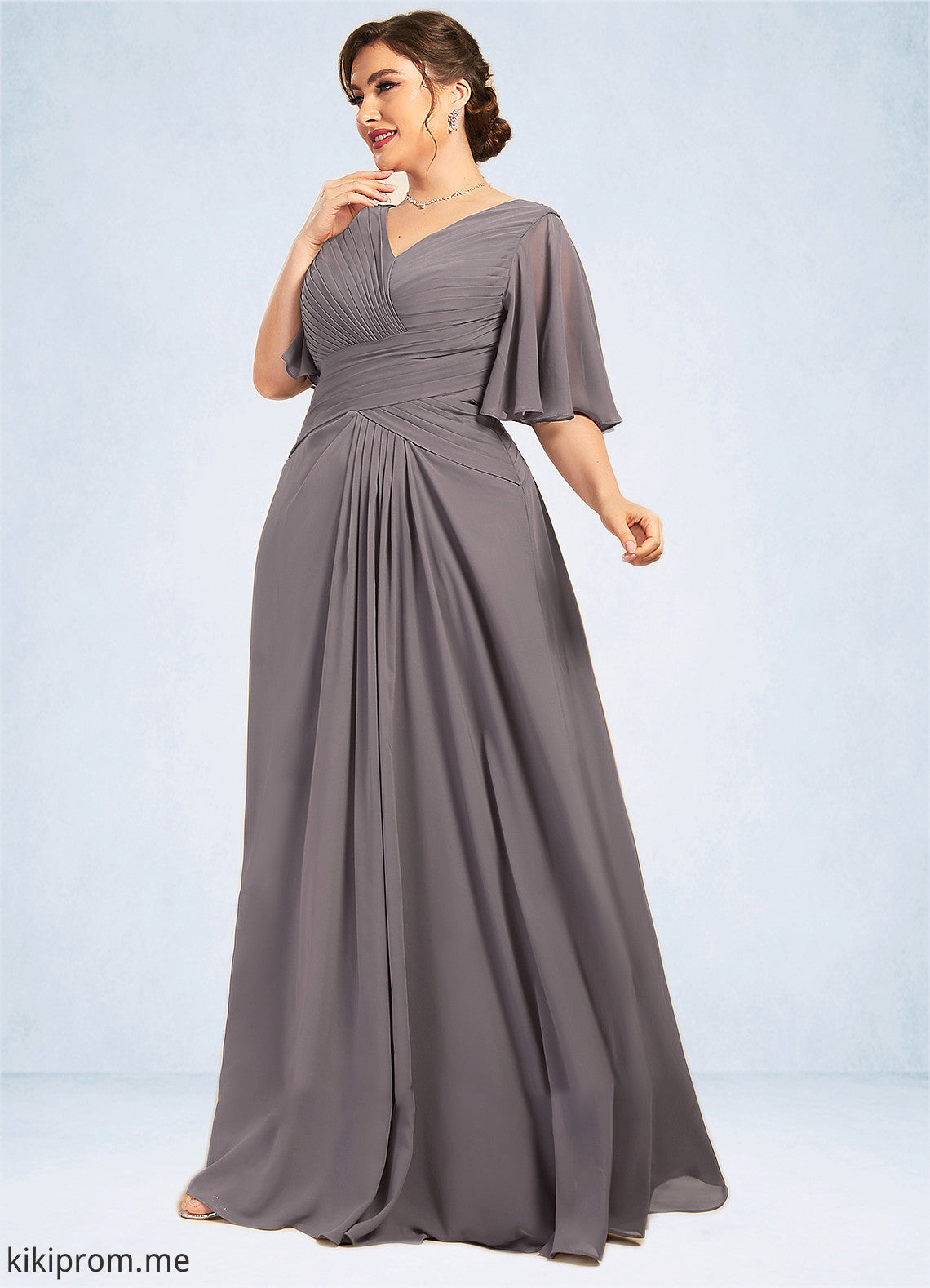 Dania A-Line V-neck Floor-Length Chiffon Mother of the Bride Dress With Ruffle STF126P0014581