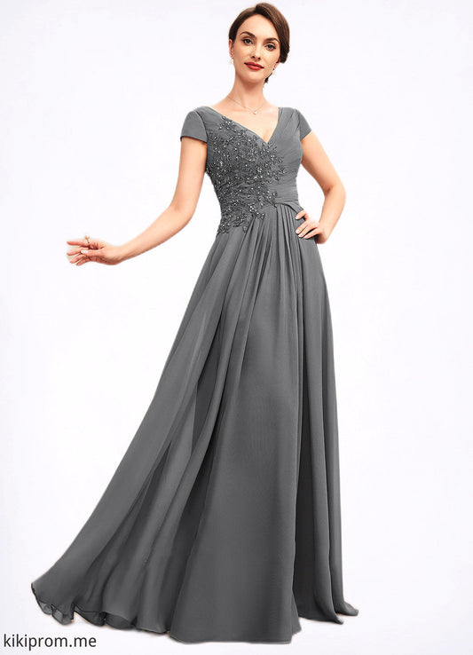 Kendra A-Line V-neck Floor-Length Chiffon Mother of the Bride Dress With Ruffle Lace Beading Sequins STF126P0014582