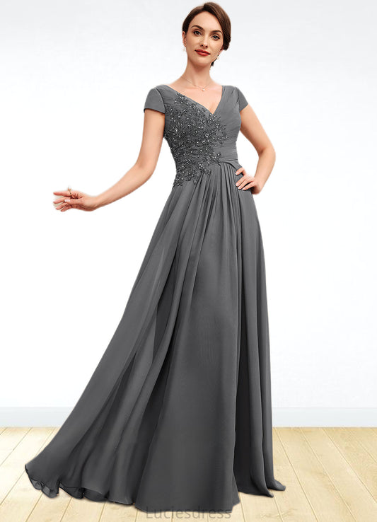 Marissa A-Line V-neck Floor-Length Chiffon Mother of the Bride Dress With Ruffle Lace Beading Sequins HF126P0014582