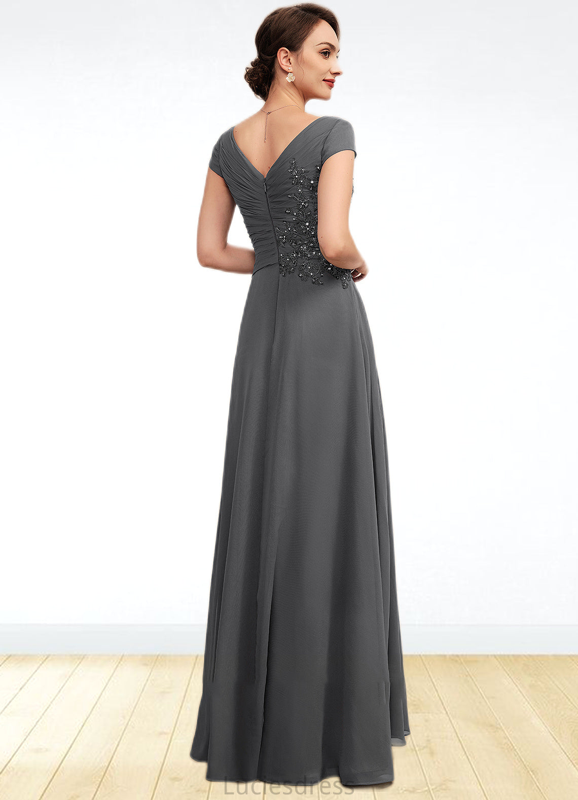 Marissa A-Line V-neck Floor-Length Chiffon Mother of the Bride Dress With Ruffle Lace Beading Sequins HF126P0014582