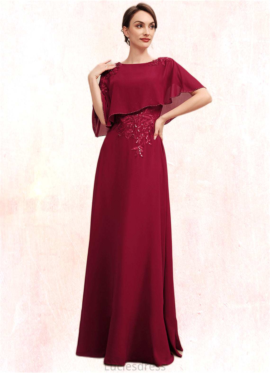 Hadley A-Line Scoop Neck Floor-Length Chiffon Mother of the Bride Dress With Lace Beading Sequins HF126P0014583