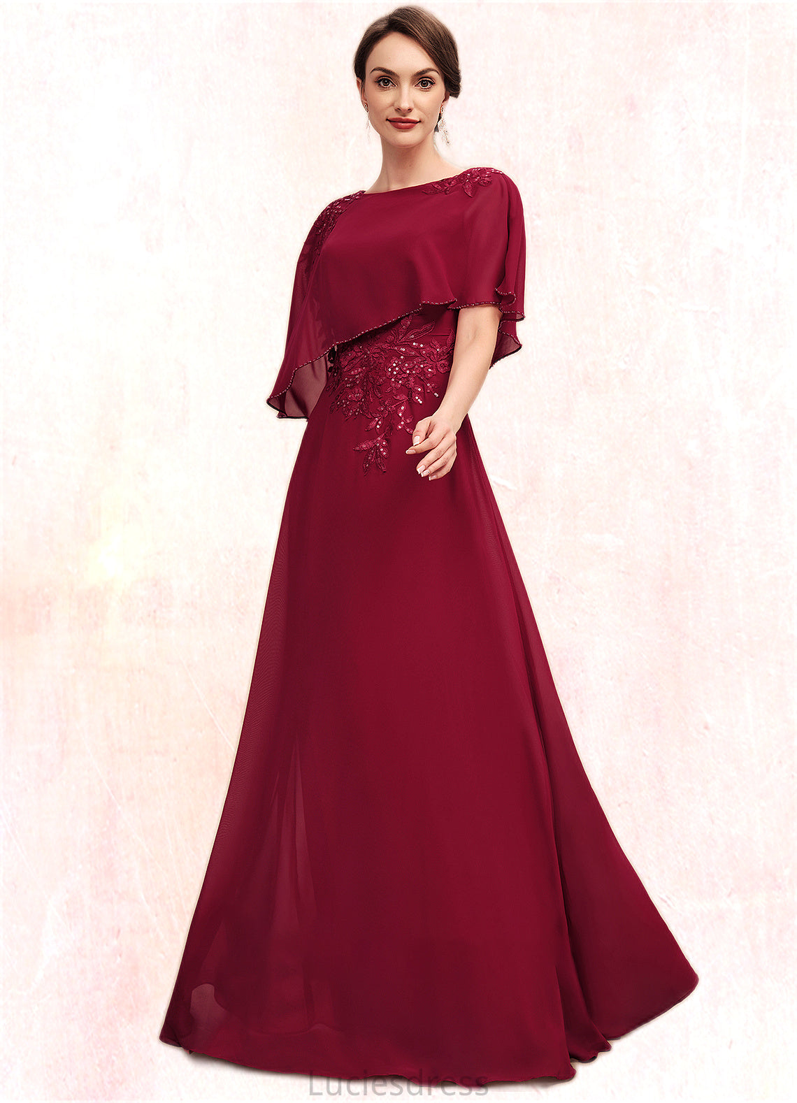 Hadley A-Line Scoop Neck Floor-Length Chiffon Mother of the Bride Dress With Lace Beading Sequins HF126P0014583