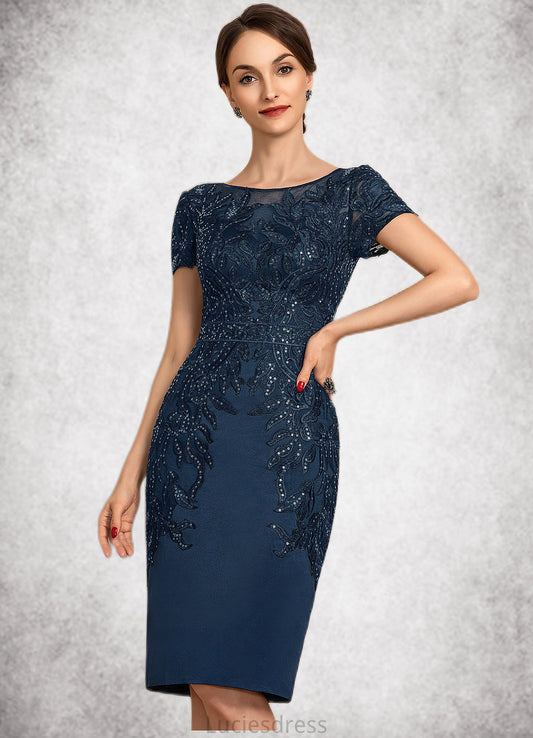 Lynn Sheath/Column Scoop Neck Knee-Length Satin Lace Mother of the Bride Dress With Sequins HF126P0014586