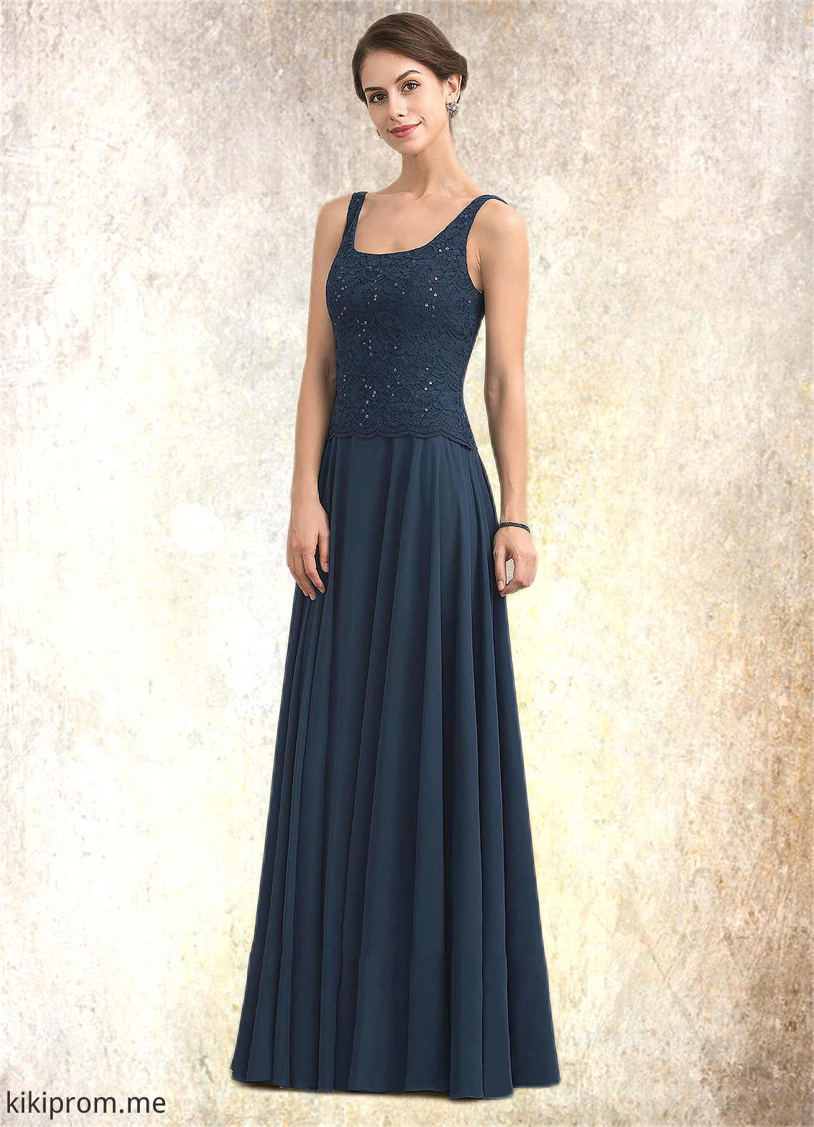 Noelle A-Line Square Neckline Floor-Length Chiffon Lace Mother of the Bride Dress With Sequins STF126P0014587