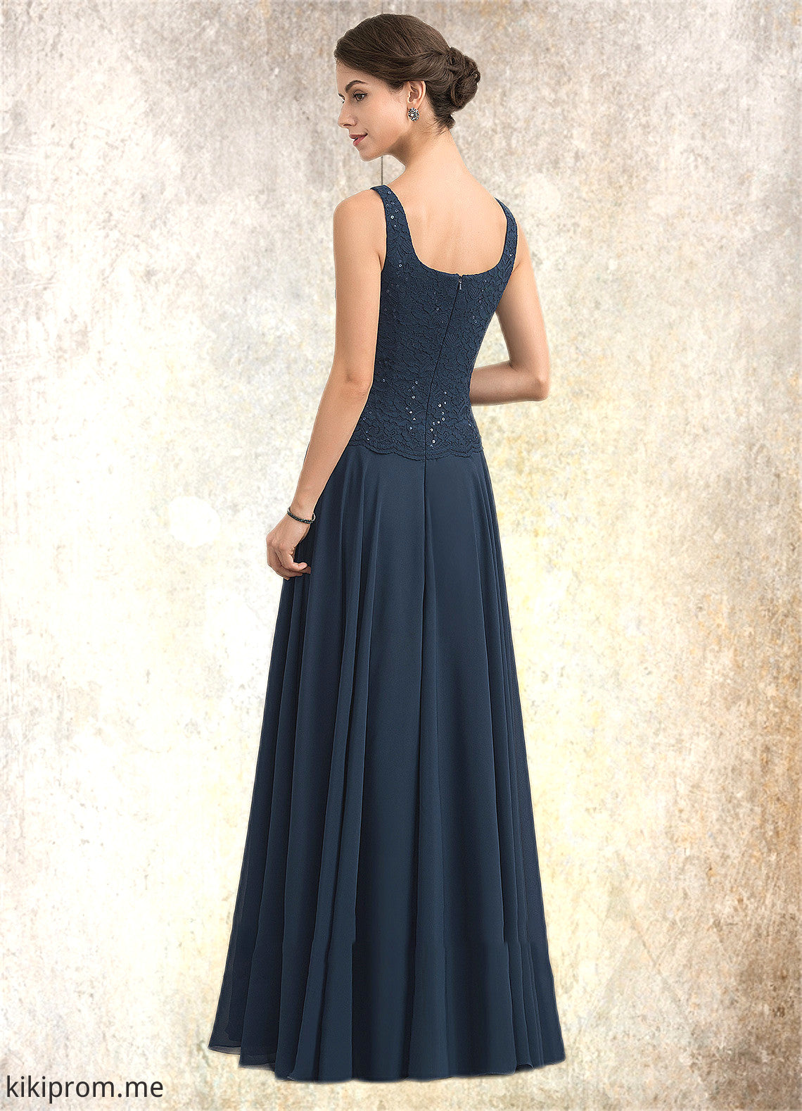 Noelle A-Line Square Neckline Floor-Length Chiffon Lace Mother of the Bride Dress With Sequins STF126P0014587