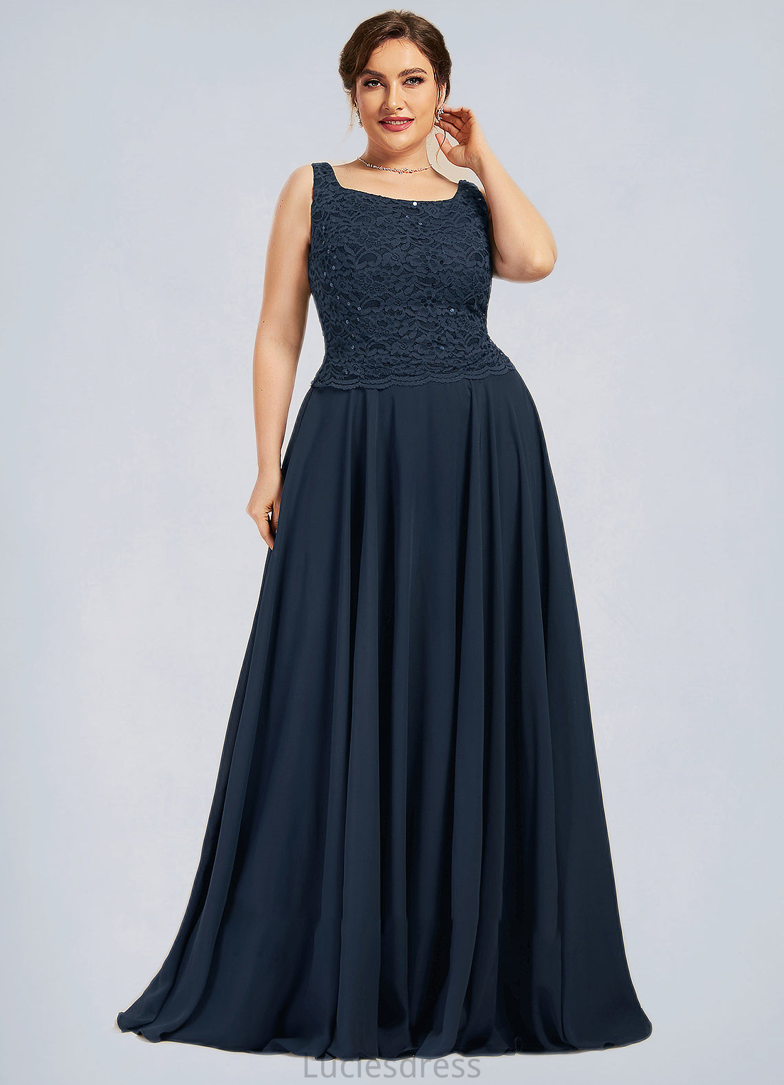 Karley A-Line Square Neckline Floor-Length Chiffon Lace Mother of the Bride Dress With Sequins HF126P0014587