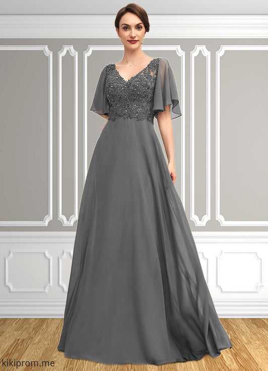 Simone A-line V-Neck Floor-Length Chiffon Lace Mother of the Bride Dress With Beading Sequins STF126P0014589