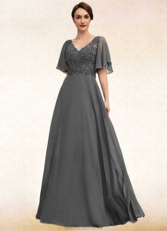 Lindsay A-line V-Neck Floor-Length Chiffon Lace Mother of the Bride Dress With Beading Sequins HF126P0014589