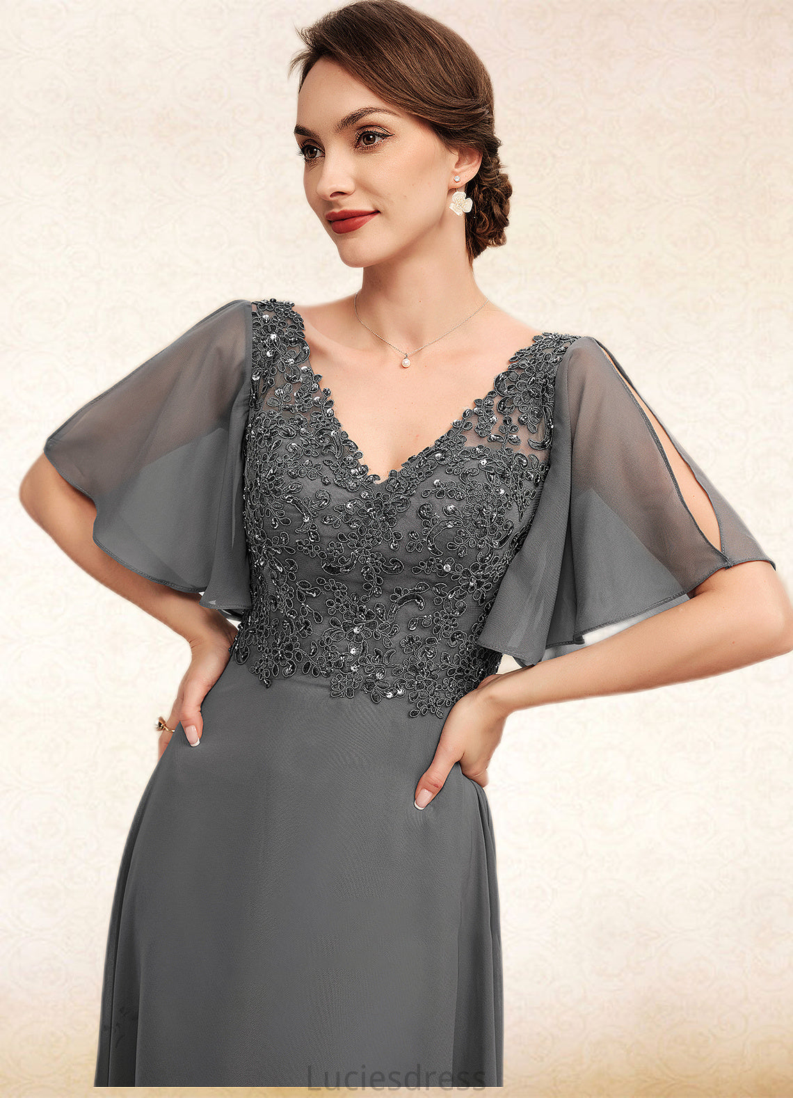 Lindsay A-line V-Neck Floor-Length Chiffon Lace Mother of the Bride Dress With Beading Sequins HF126P0014589