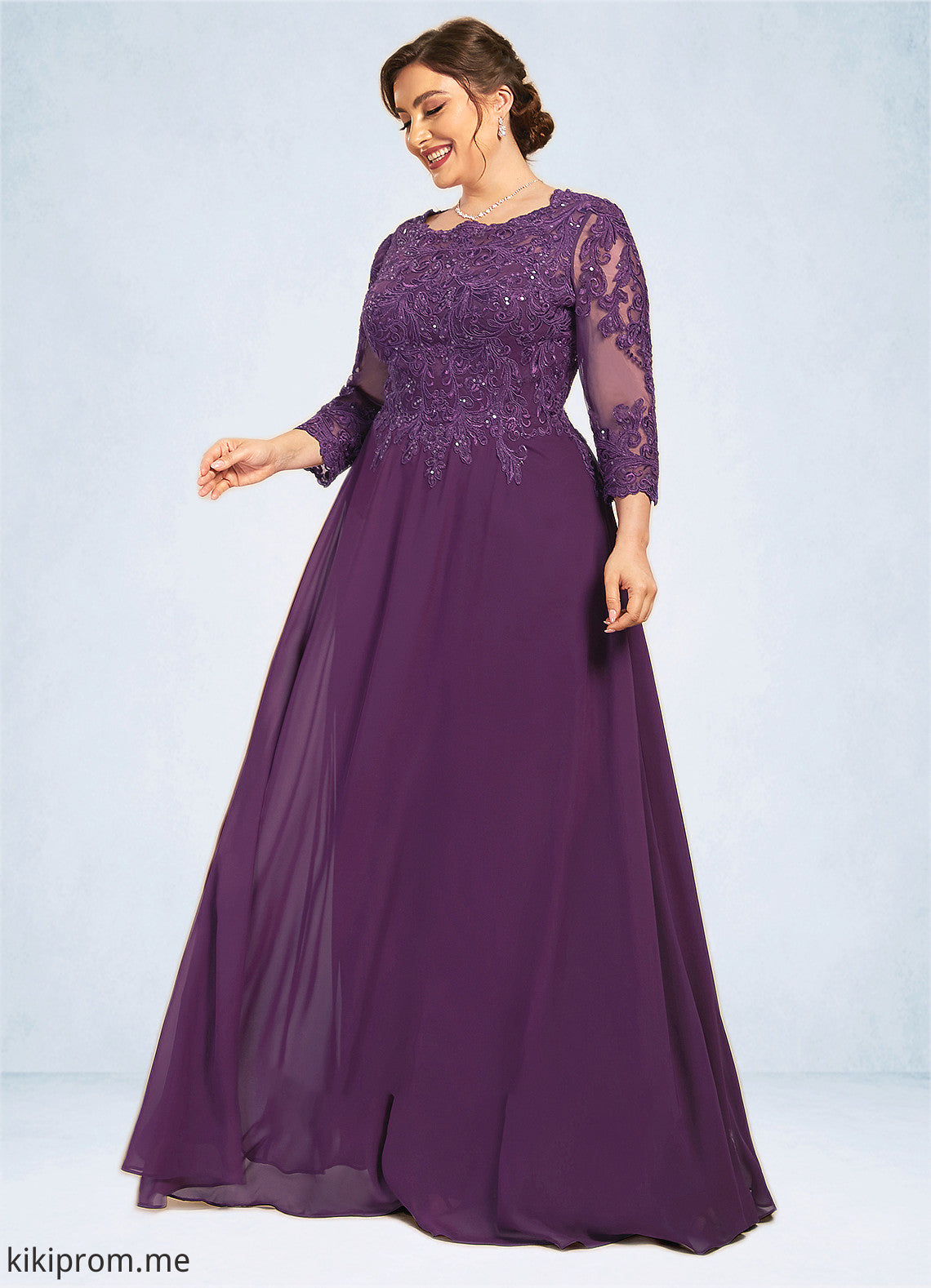 Delilah A-Line Scoop Neck Floor-Length Chiffon Lace Mother of the Bride Dress With Sequins STF126P0014590