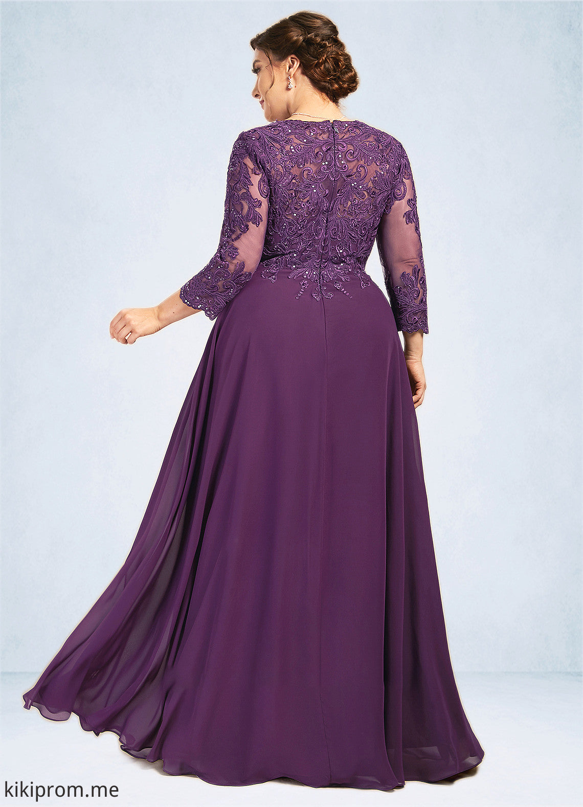 Delilah A-Line Scoop Neck Floor-Length Chiffon Lace Mother of the Bride Dress With Sequins STF126P0014590