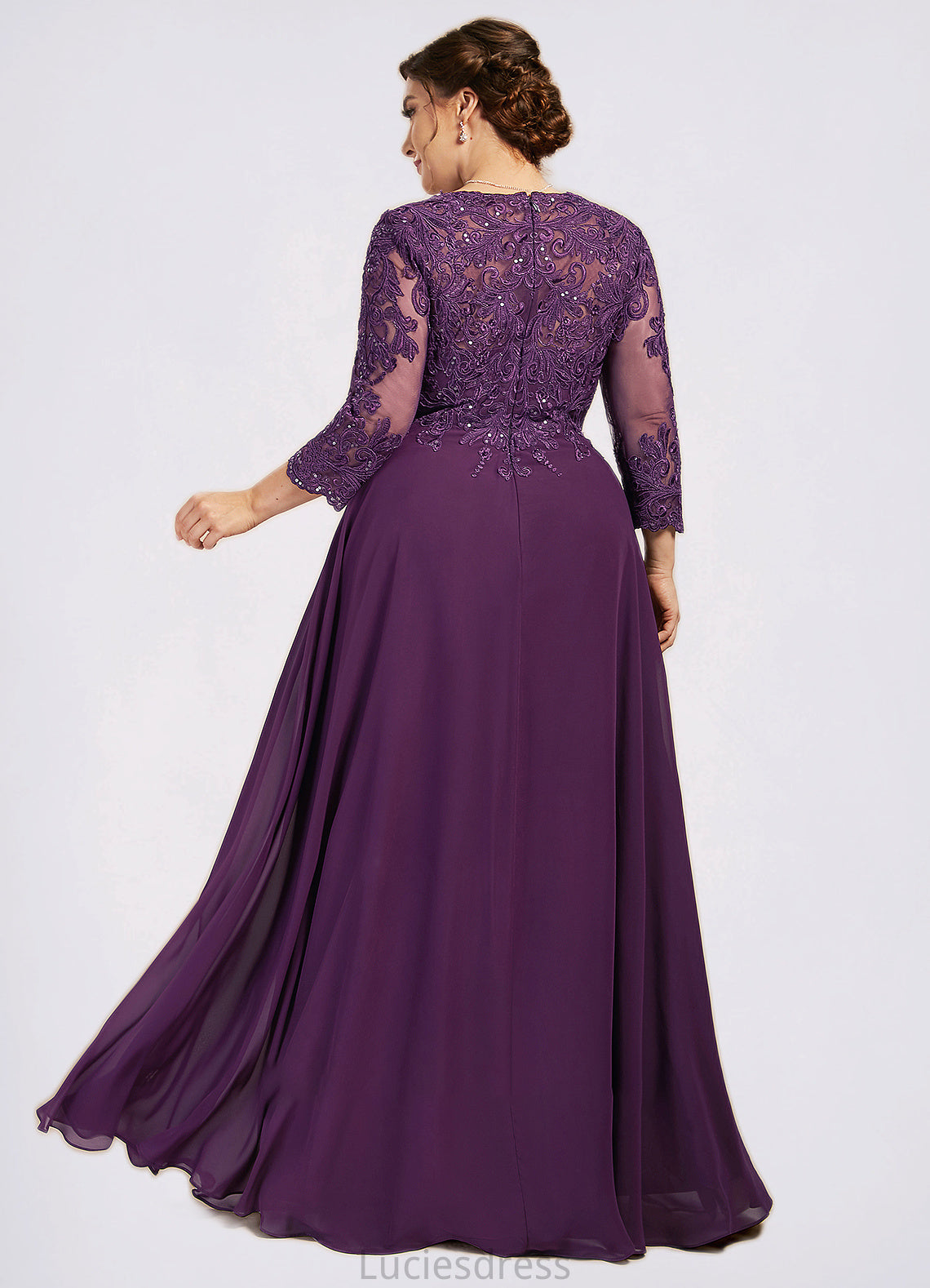 Gisselle A-Line Scoop Neck Floor-Length Chiffon Lace Mother of the Bride Dress With Sequins HF126P0014590