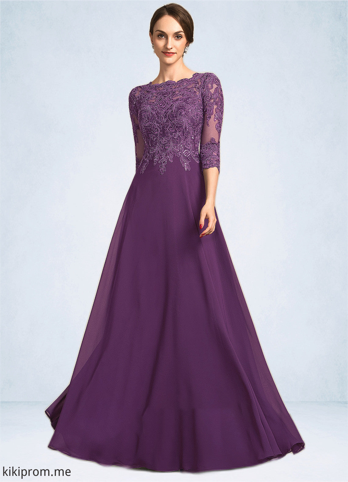 Delilah A-Line Scoop Neck Floor-Length Chiffon Lace Mother of the Bride Dress With Sequins STF126P0014590