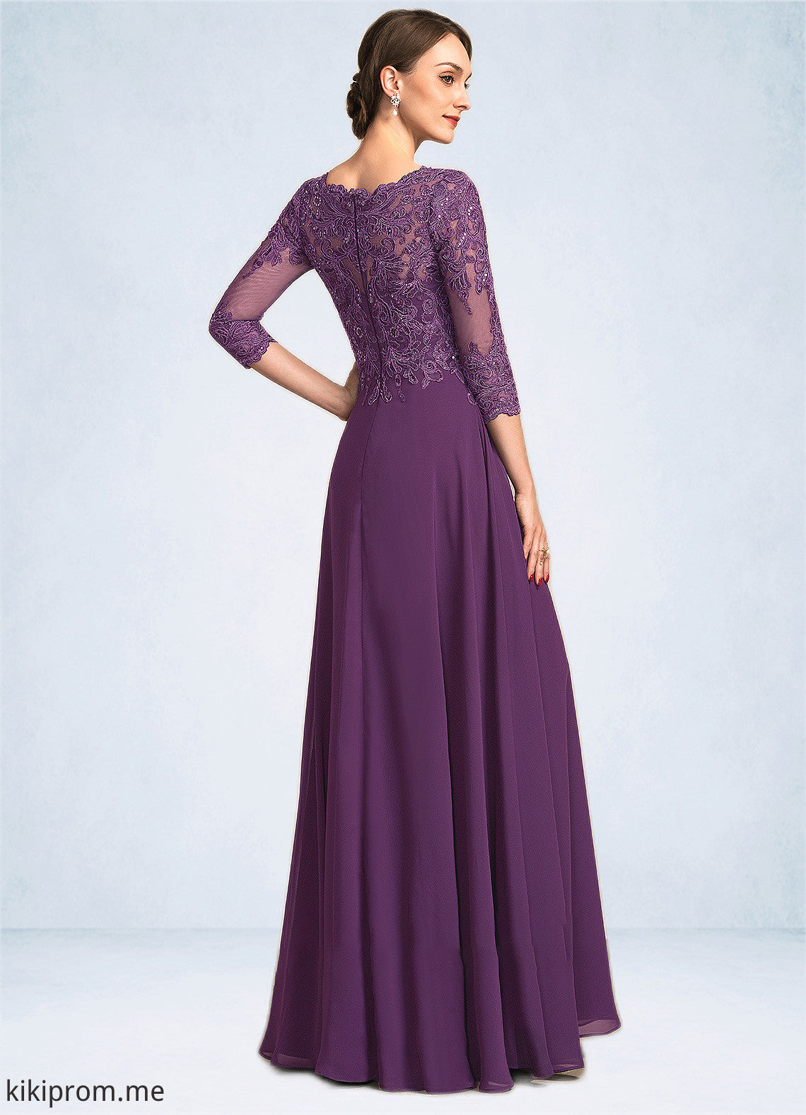 Delilah A-Line Scoop Neck Floor-Length Chiffon Lace Mother of the Bride Dress With Sequins STF126P0014590