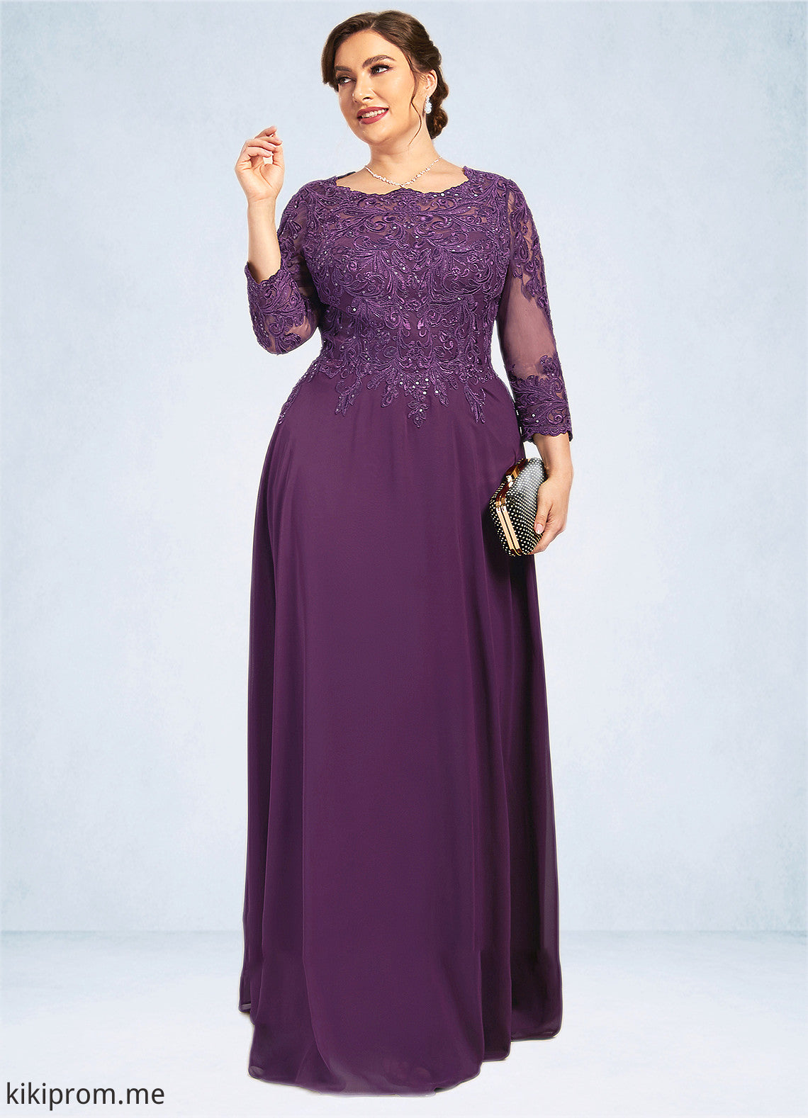 Delilah A-Line Scoop Neck Floor-Length Chiffon Lace Mother of the Bride Dress With Sequins STF126P0014590