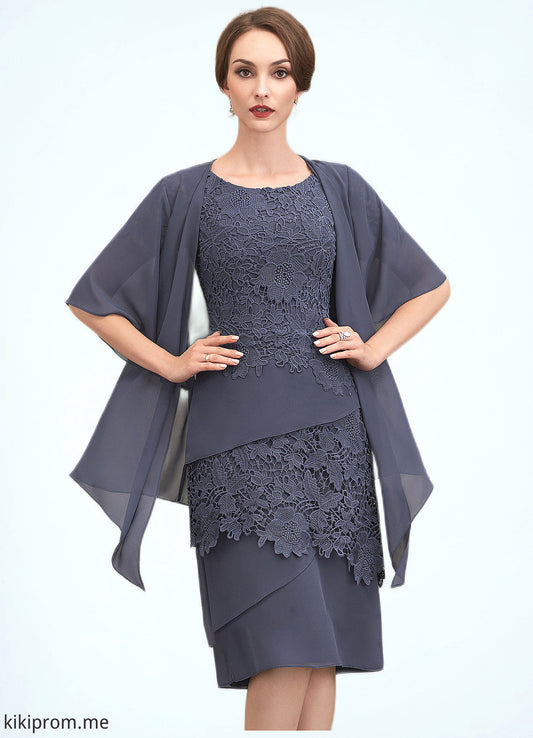 Kaitlynn Sheath/Column Scoop Neck Knee-Length Chiffon Lace Mother of the Bride Dress STF126P0014591