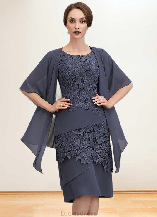 Sydney Sheath/Column Scoop Neck Knee-Length Chiffon Lace Mother of the Bride Dress HF126P0014591