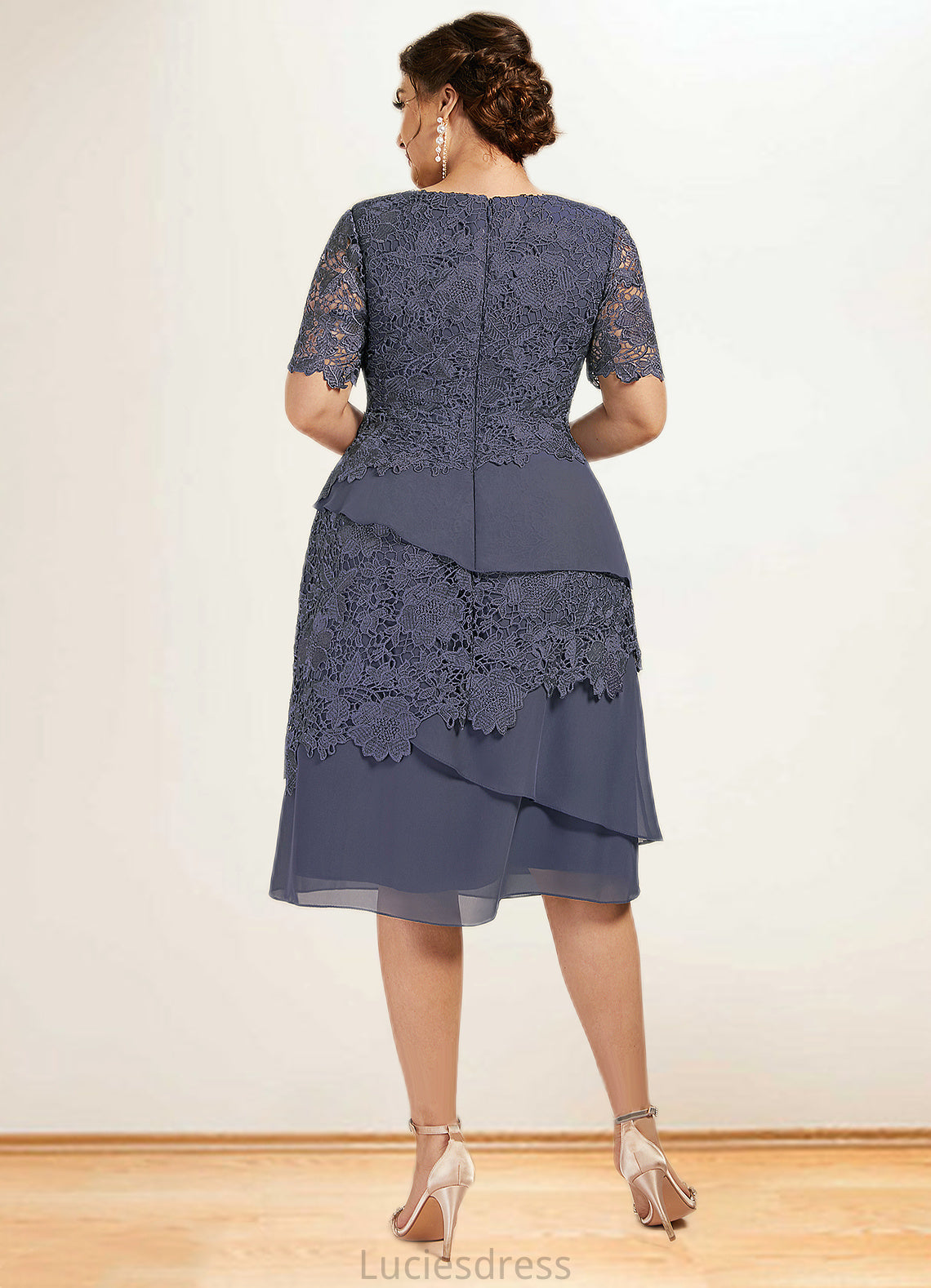 Sydney Sheath/Column Scoop Neck Knee-Length Chiffon Lace Mother of the Bride Dress HF126P0014591