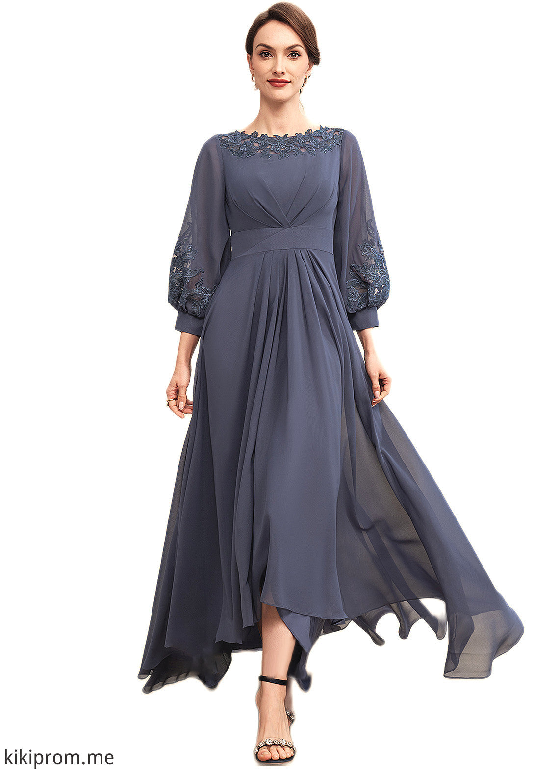 Paige A-Line Scoop Neck Asymmetrical Chiffon Mother of the Bride Dress With Ruffle Appliques Lace STF126P0014592