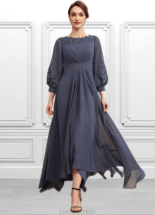 Ann A-Line Scoop Neck Asymmetrical Chiffon Mother of the Bride Dress With Ruffle Appliques Lace HF126P0014592