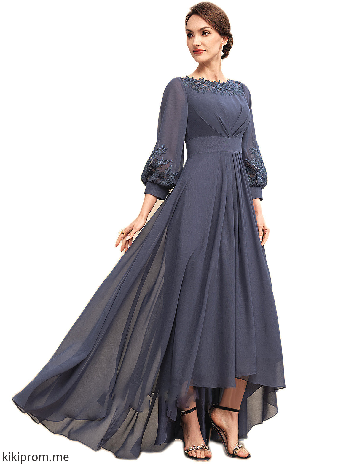 Paige A-Line Scoop Neck Asymmetrical Chiffon Mother of the Bride Dress With Ruffle Appliques Lace STF126P0014592