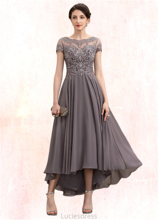 Angelica A-Line Scoop Neck Asymmetrical Chiffon Lace Mother of the Bride Dress With Beading Sequins HF126P0014599