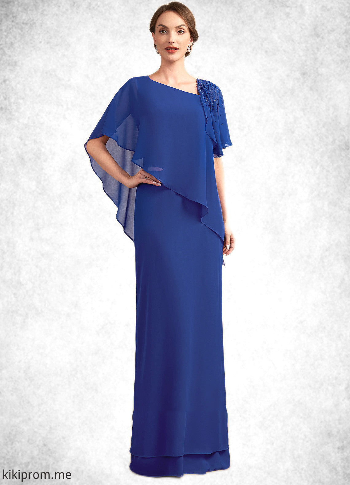 Ayanna A-Line V-neck Floor-Length Chiffon Mother of the Bride Dress With Beading Sequins STF126P0014600