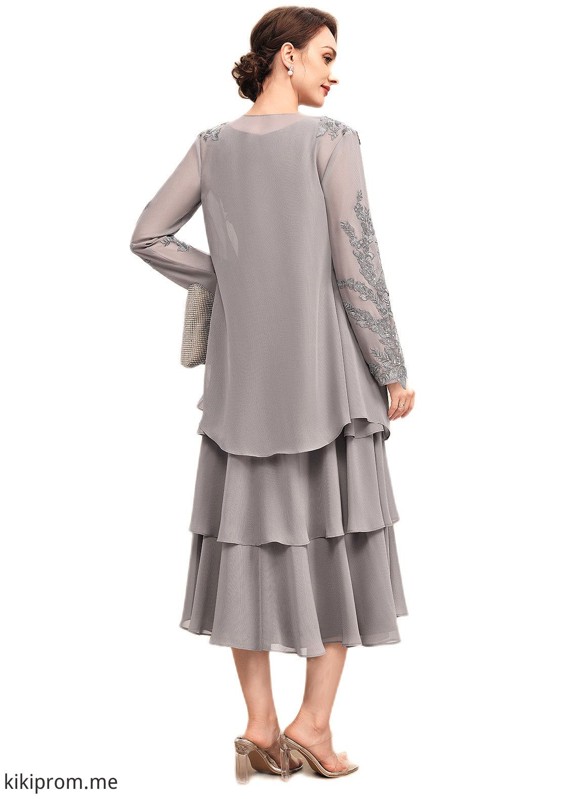 Tamia A-Line Scoop Neck Tea-Length Chiffon Mother of the Bride Dress With Cascading Ruffles STF126P0014603