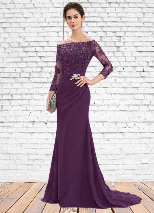 Khloe Trumpet/Mermaid Off-the-Shoulder Sweep Train Chiffon Lace Mother of the Bride Dress With Beading Sequins HF126P0014604