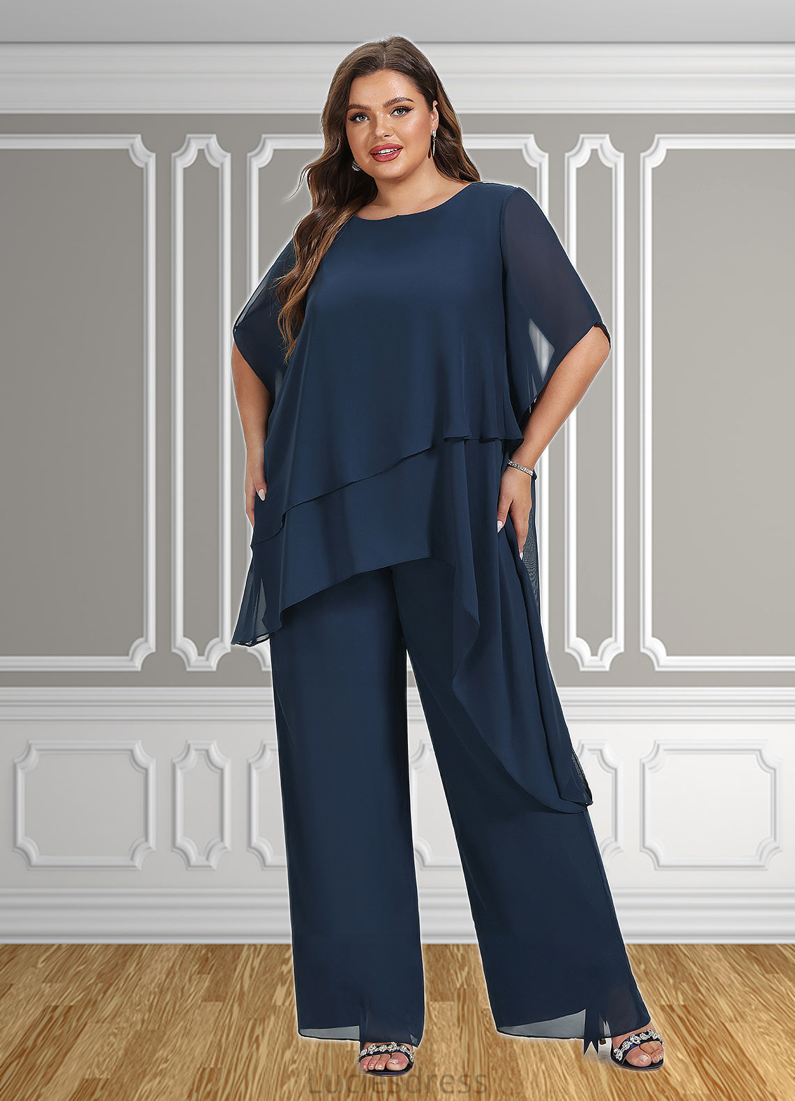 Lara Jumpsuit/Pantsuit Scoop Neck Ankle-Length Chiffon Mother of the Bride Dress HF126P0014607