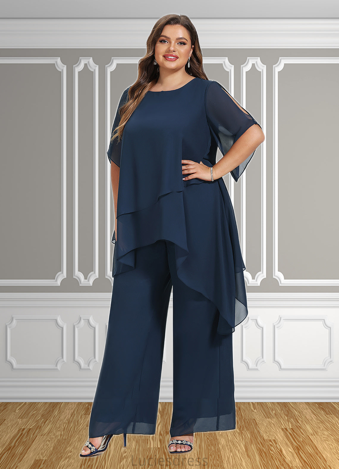 Lara Jumpsuit/Pantsuit Scoop Neck Ankle-Length Chiffon Mother of the Bride Dress HF126P0014607