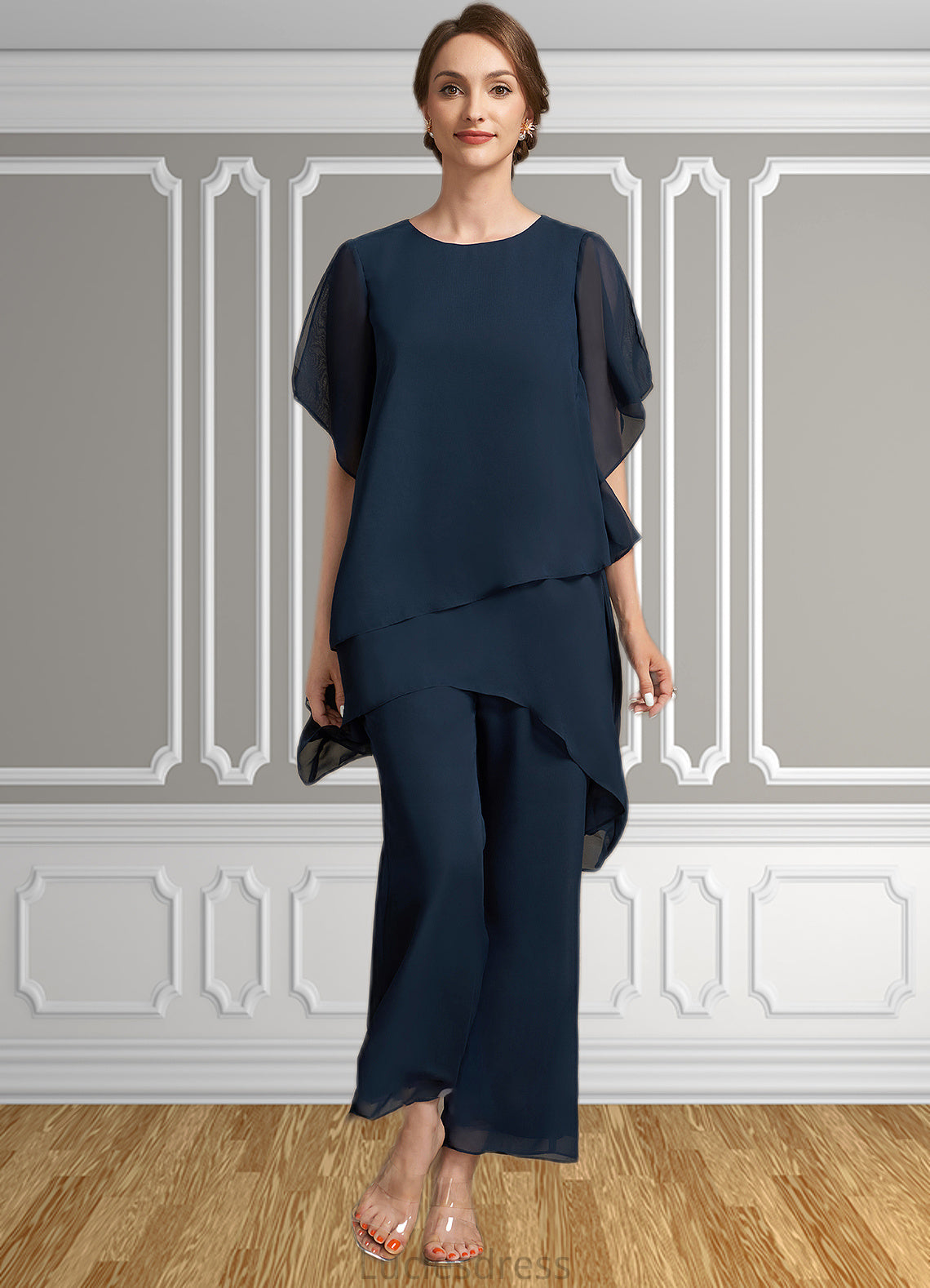 Lara Jumpsuit/Pantsuit Scoop Neck Ankle-Length Chiffon Mother of the Bride Dress HF126P0014607