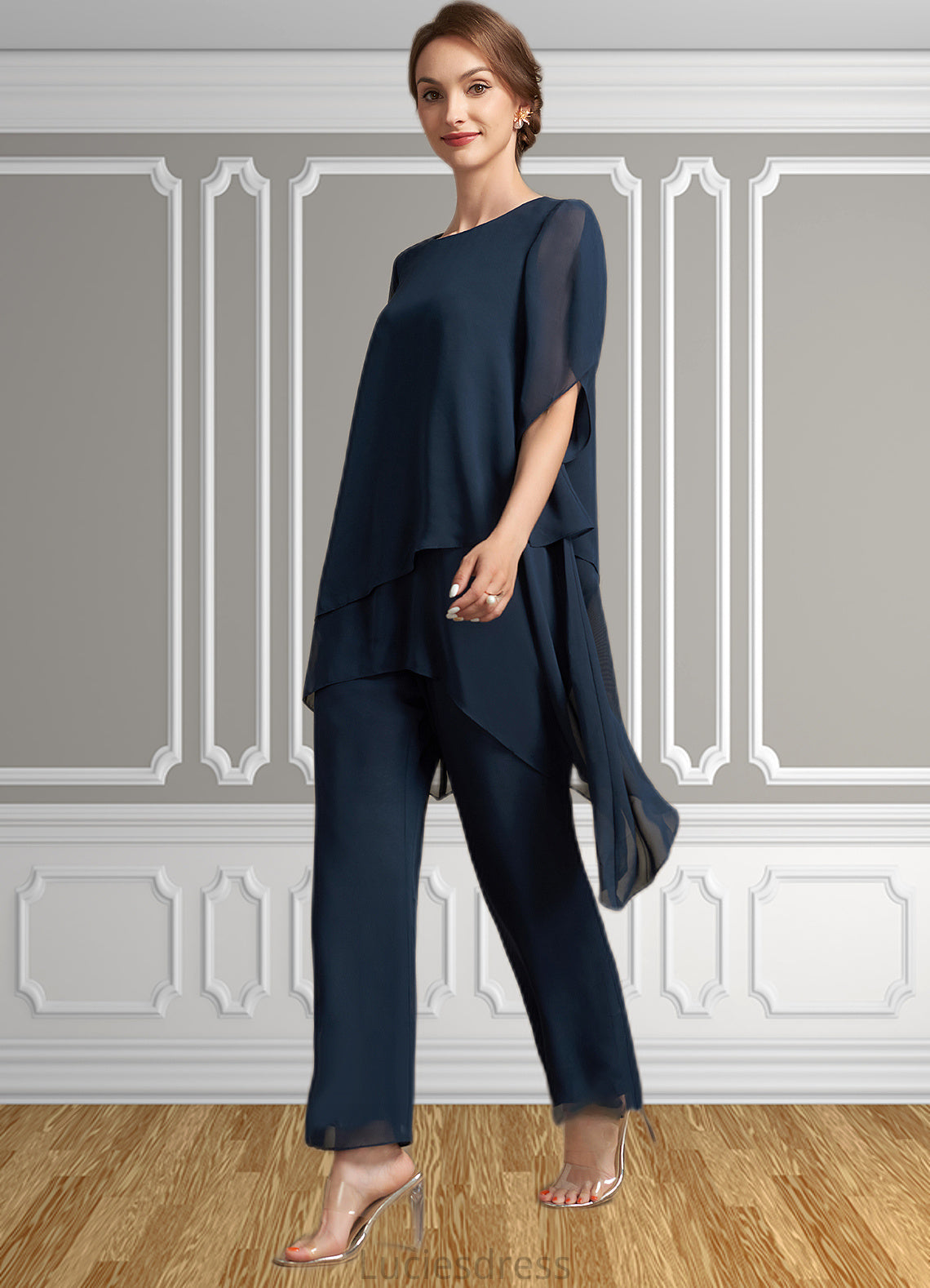 Lara Jumpsuit/Pantsuit Scoop Neck Ankle-Length Chiffon Mother of the Bride Dress HF126P0014607