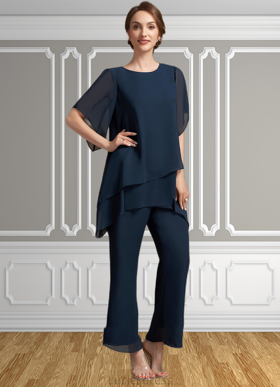 Lara Jumpsuit/Pantsuit Scoop Neck Ankle-Length Chiffon Mother of the Bride Dress HF126P0014607