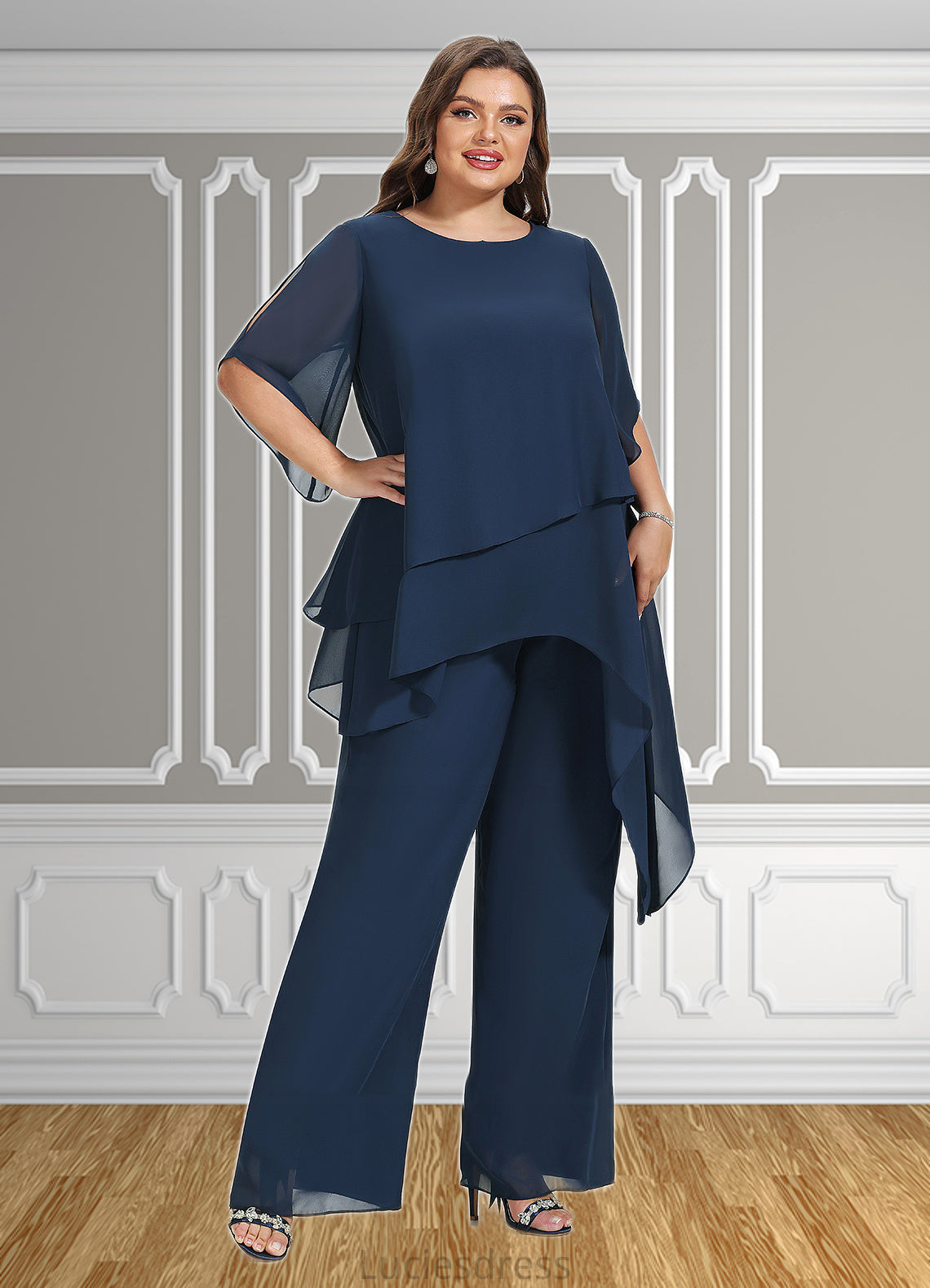 Lara Jumpsuit/Pantsuit Scoop Neck Ankle-Length Chiffon Mother of the Bride Dress HF126P0014607