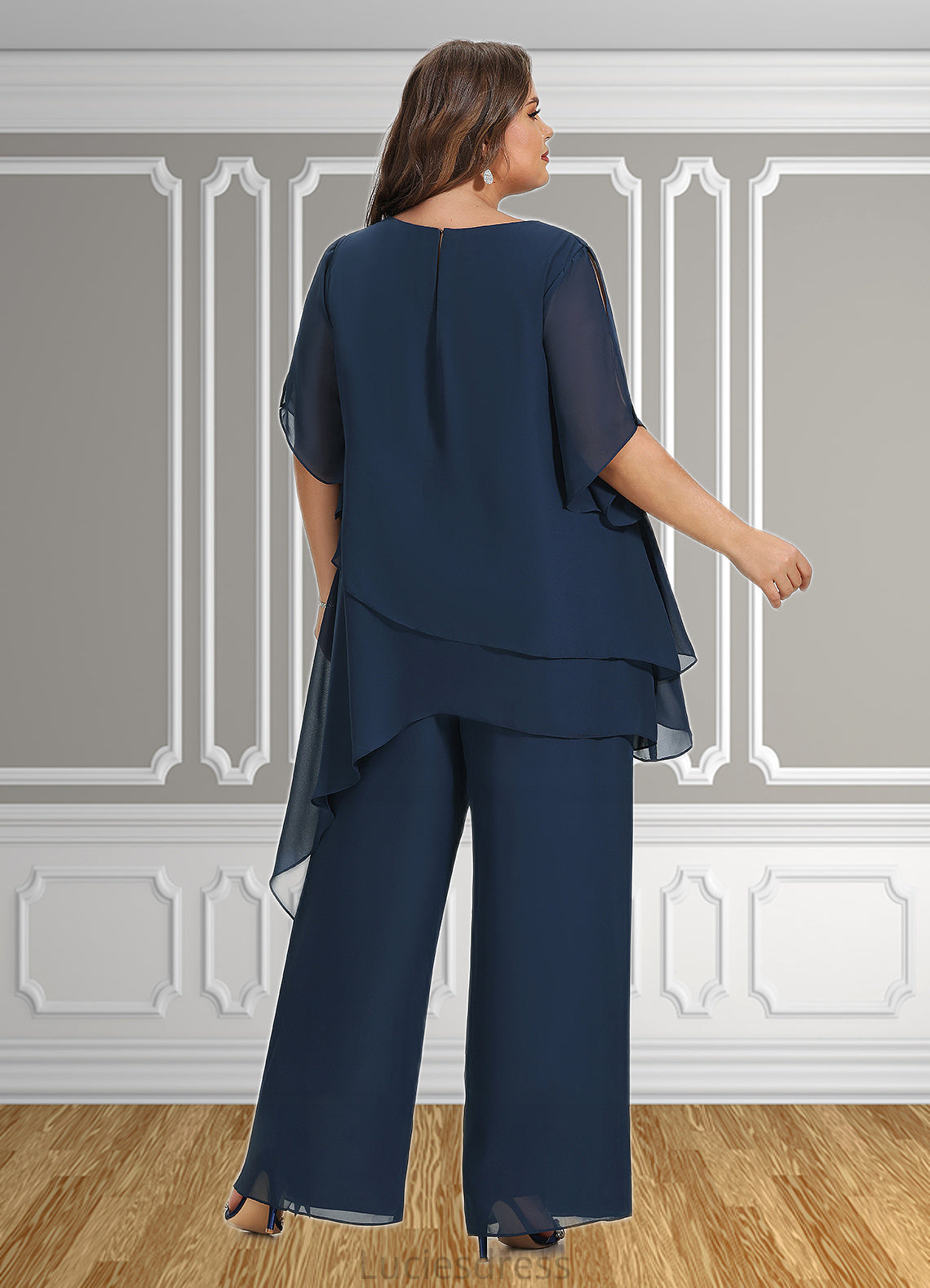 Lara Jumpsuit/Pantsuit Scoop Neck Ankle-Length Chiffon Mother of the Bride Dress HF126P0014607