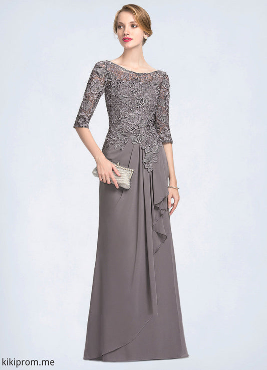 Cara A-Line Scoop Neck Floor-Length Chiffon Lace Mother of the Bride Dress With Cascading Ruffles STF126P0014608