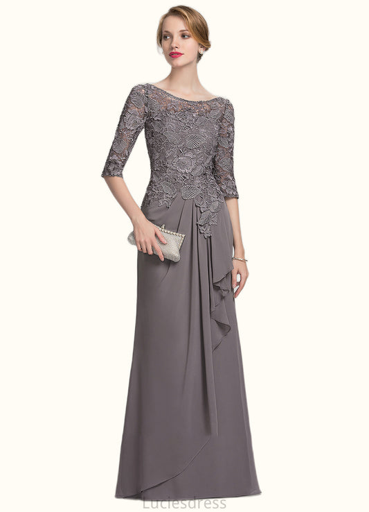 Layla A-Line Scoop Neck Floor-Length Chiffon Lace Mother of the Bride Dress With Cascading Ruffles HF126P0014608