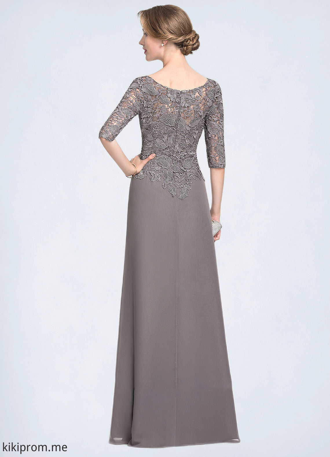 Cara A-Line Scoop Neck Floor-Length Chiffon Lace Mother of the Bride Dress With Cascading Ruffles STF126P0014608