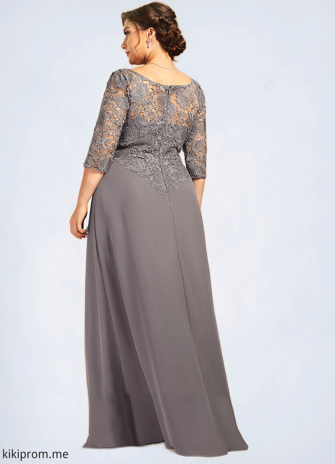 Cara A-Line Scoop Neck Floor-Length Chiffon Lace Mother of the Bride Dress With Cascading Ruffles STF126P0014608