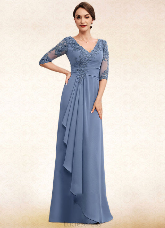 Cassandra A-Line V-neck Floor-Length Chiffon Lace Mother of the Bride Dress With Cascading Ruffles HF126P0014609