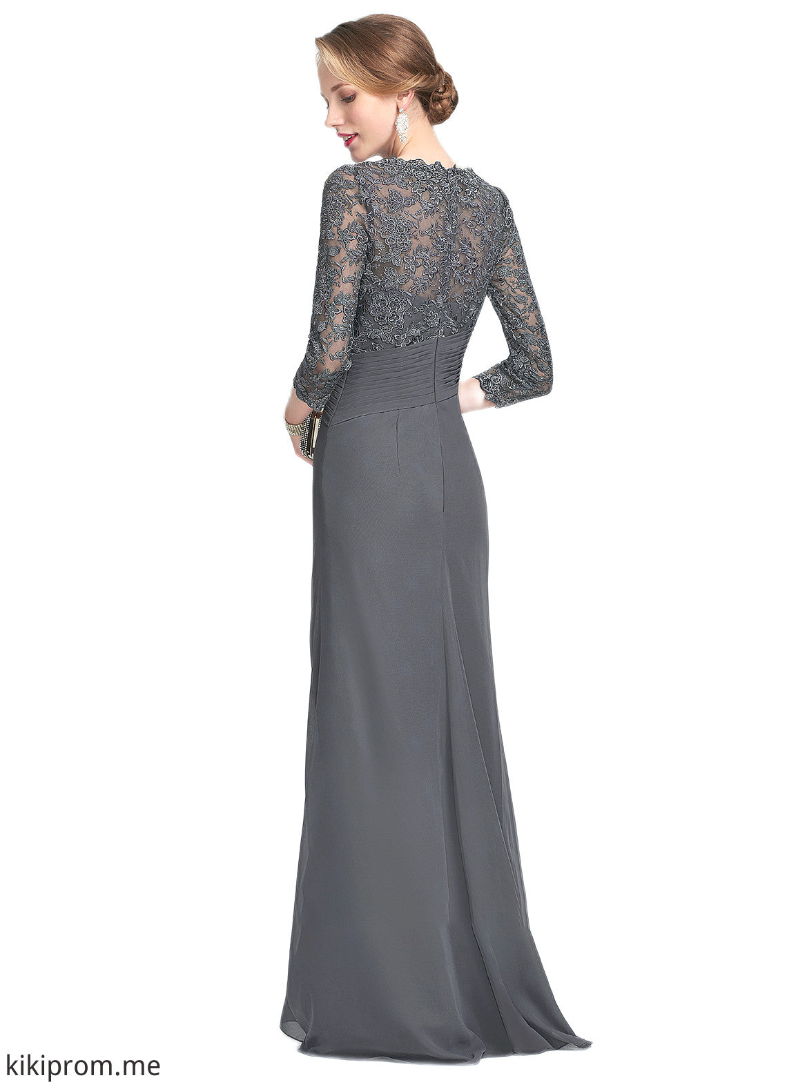 Savannah Sheath/Column Scoop Neck Floor-Length Chiffon Lace Mother of the Bride Dress With Ruffle STF126P0014611