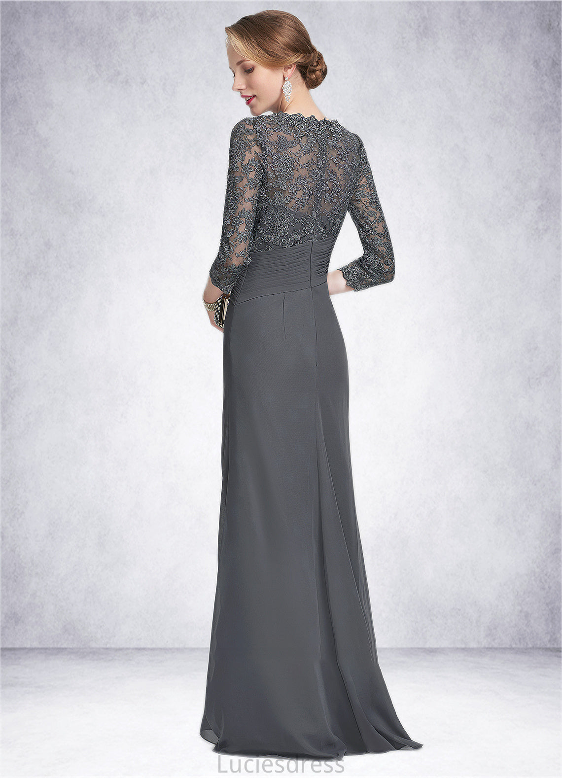 Alessandra Sheath/Column Scoop Neck Floor-Length Chiffon Lace Mother of the Bride Dress With Ruffle HF126P0014611