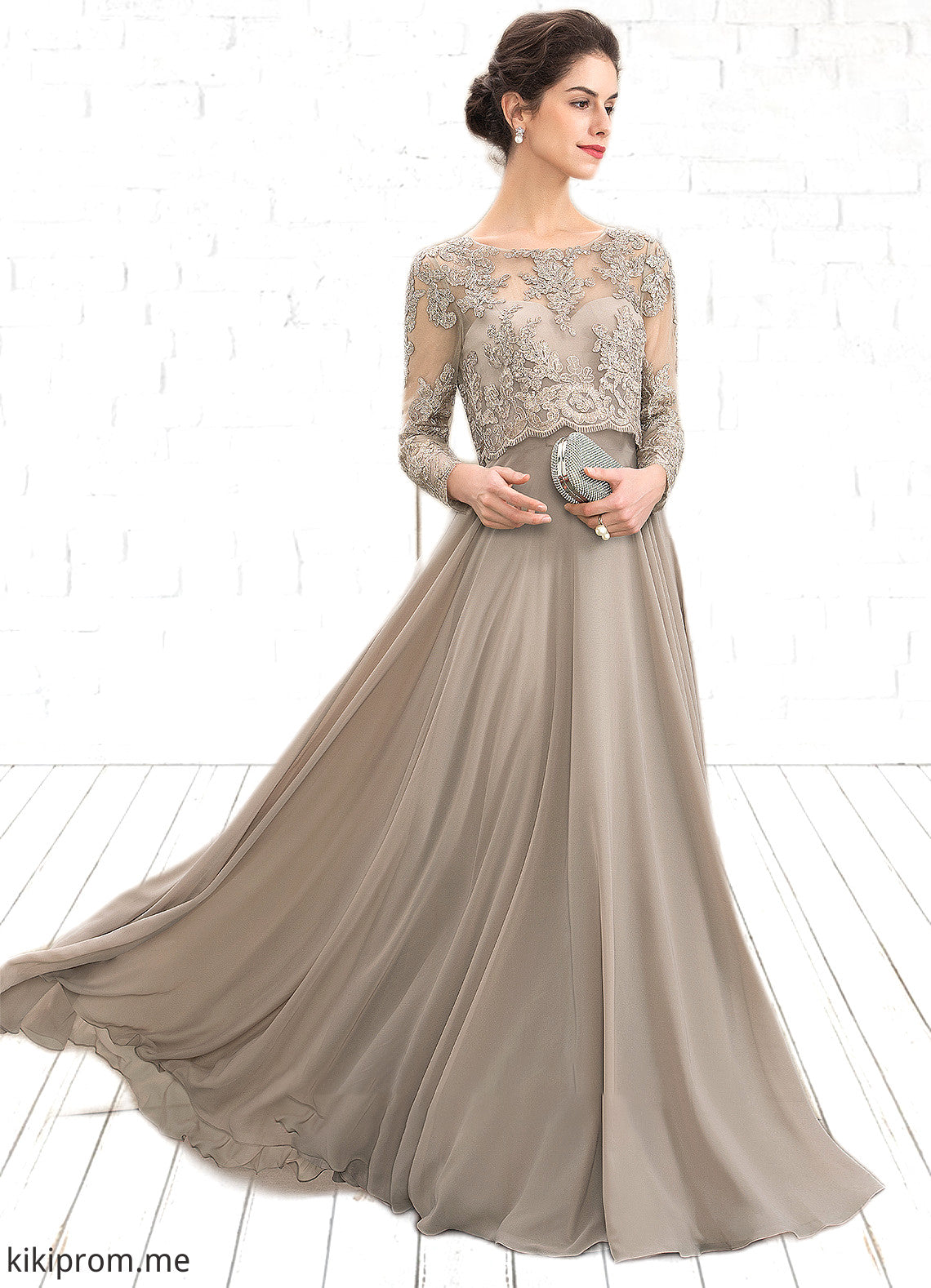 Savannah A-Line Scoop Neck Floor-Length Chiffon Lace Mother of the Bride Dress With Sequins STF126P0014612