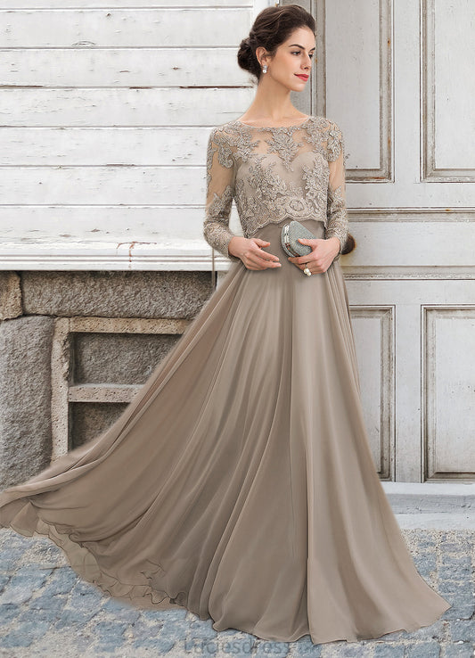 Ruby A-Line Scoop Neck Floor-Length Chiffon Lace Mother of the Bride Dress With Sequins HF126P0014612